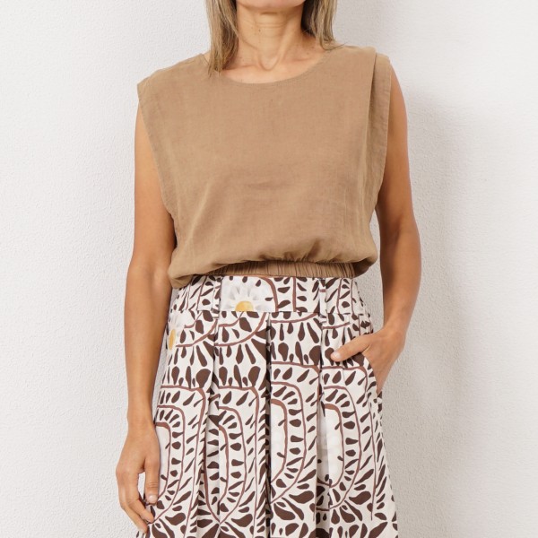 blusa linho/viscose c/ elástico no cós