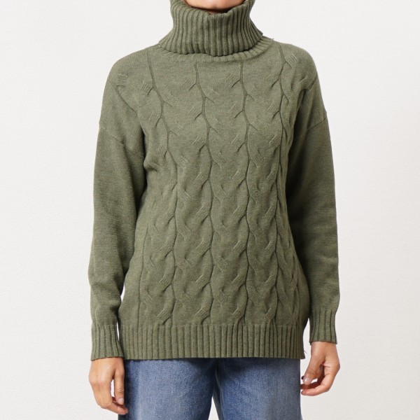 camisola meia gola em tricôt c/ tranças 