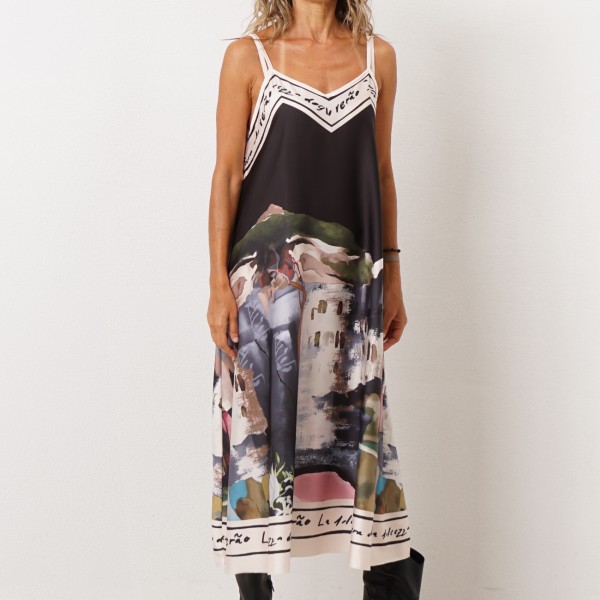 vestido acetinado c/estampa