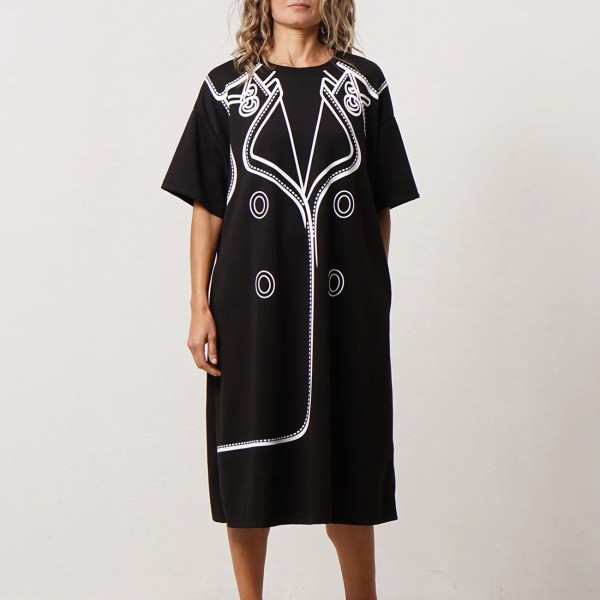 vestido meia manga c/ estampagem