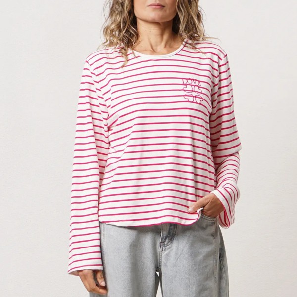 sweat de riscas em viscose c/ bordado