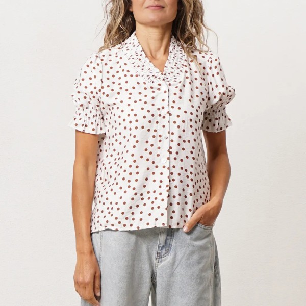 blusa c/ franzidos em crepe