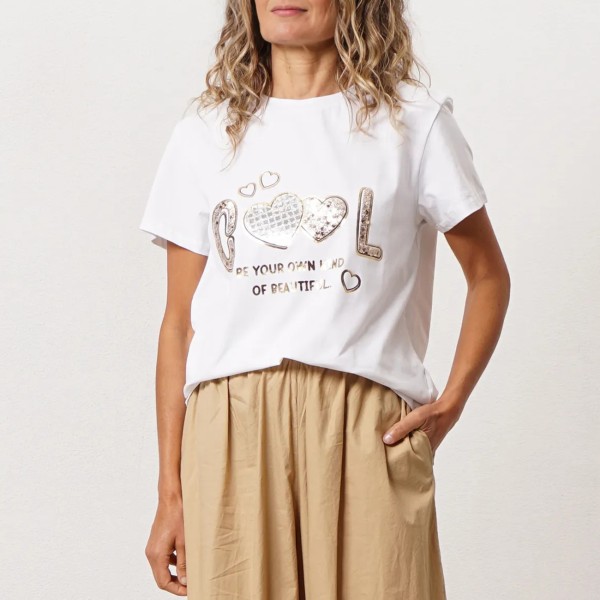 tshirt em algodão c/ elastano e estampa e aplicação de lantejoulas (brilho)