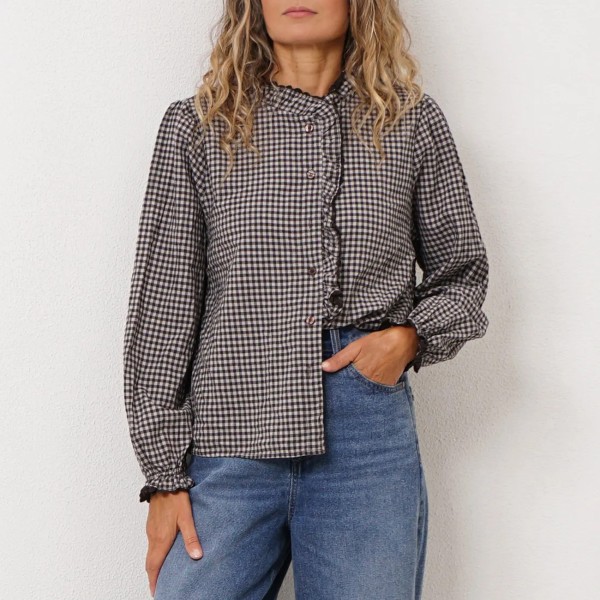 blusa (padrão vichy) c/ folhos