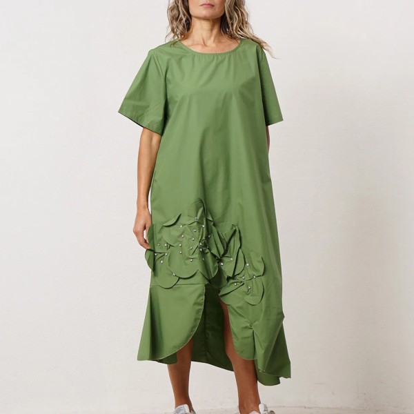 vestido de popelina c/ aplicações e brilhantes