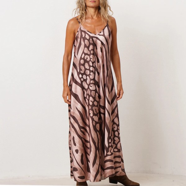 vestido alças acetinado animal print