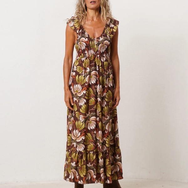 vestido em crepe estampado