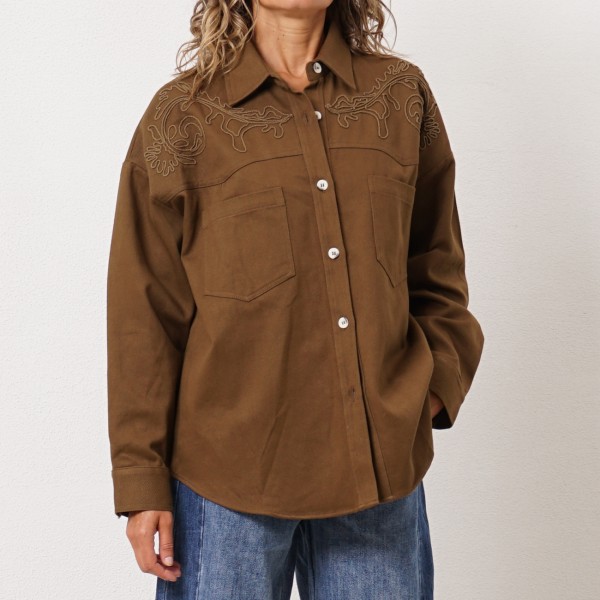 sobrecamisa de sarjão c/ bordado (premium)