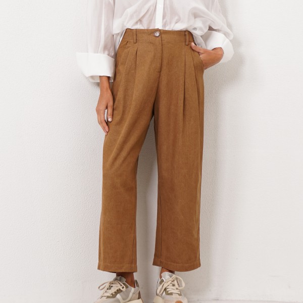 pantalonas oversize em sarjão c/ pregas