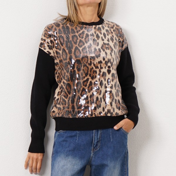 camisola em tricôt c/ lantejoulas (animal print)