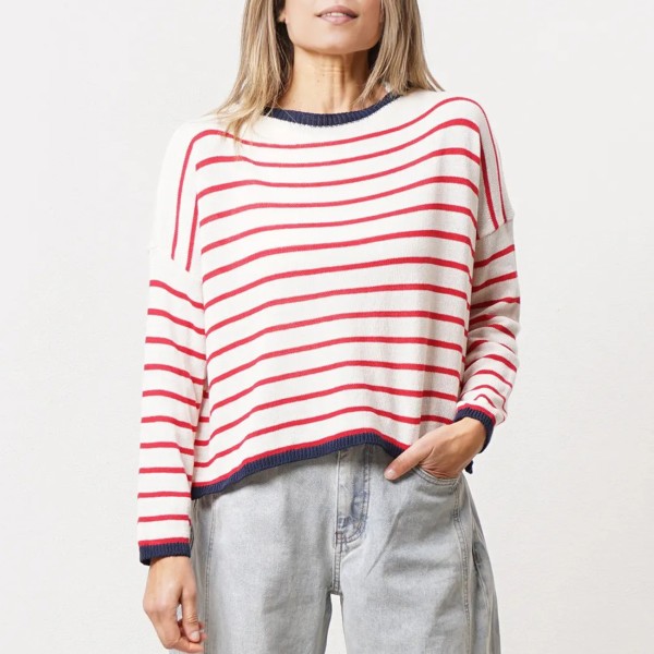 camisola de riscas em tricôt c/ algodão (jacquard) 