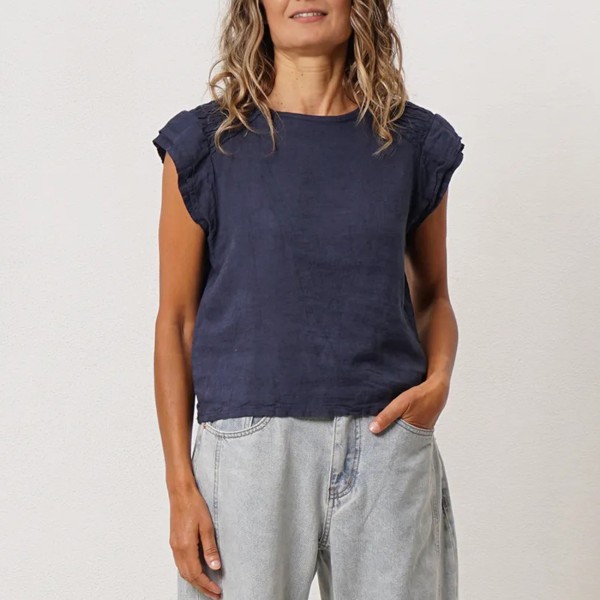 blusa c/ franzidos em linho/viscose