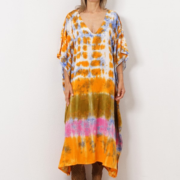 vestido tie dye em rayon ( fibra natural-textura suave)