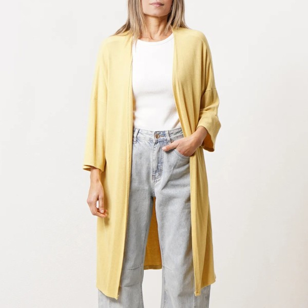 kimono em malha canelada c/ manga 3/4