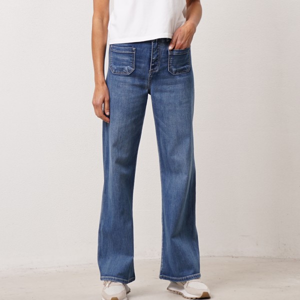 pantalonas em ganga c/ bolsos chapados