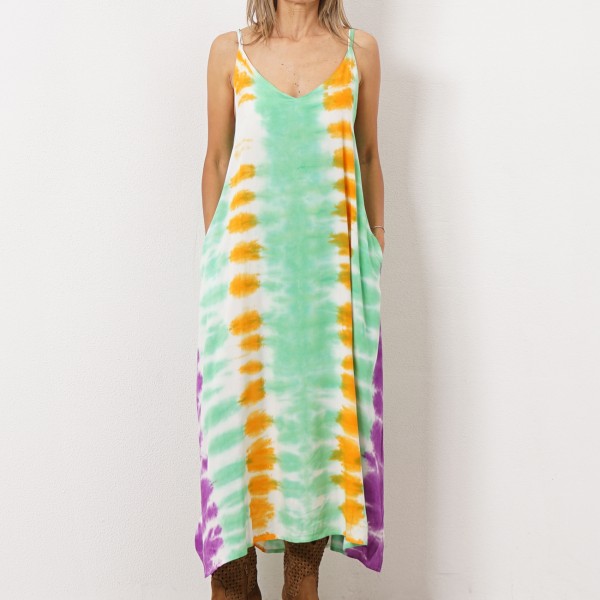 vestido tie dye em rayon ( fibra natural-textura suave)
