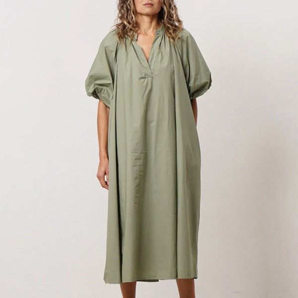 vestido em popelina c/ mangas de balão (premium)