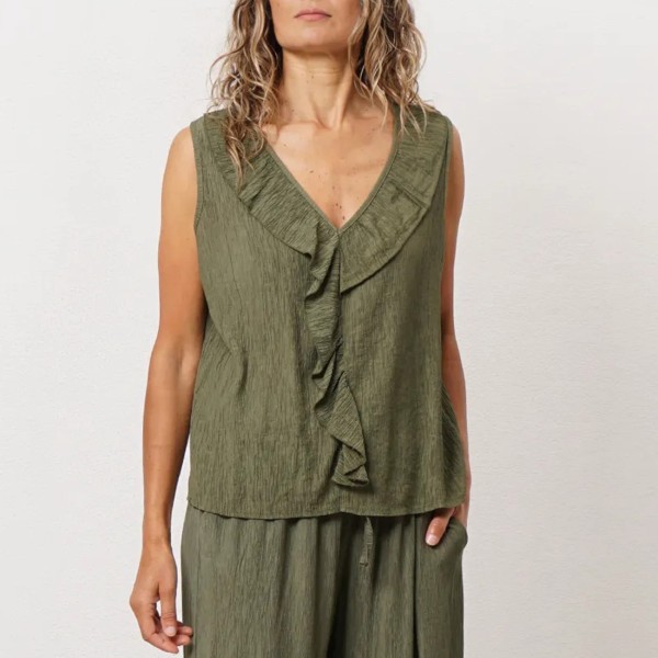 blusa c/ folhos em crepe